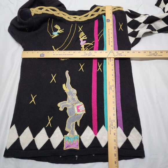 Vintage Womens Sweater One Size Plus Circus Whimsical Embroidered Chain Beads - Picture 12 of 15